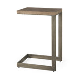 Mercana Faye 14L x 18W x 26H Medium Brown Wood W/ Antique Nickel Finished Metal Base C Side Table