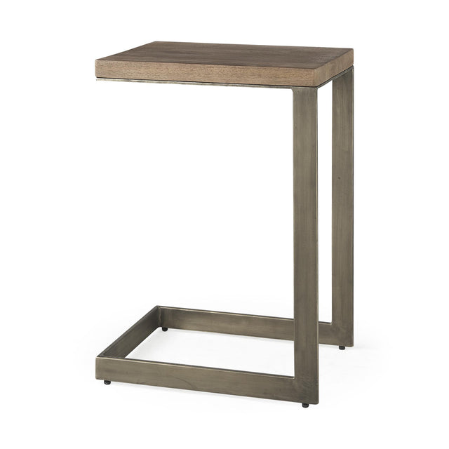 Mercana Faye 14L x 18W x 26H Medium Brown Wood W/ Antique Nickel Finished Metal Base C Side Table