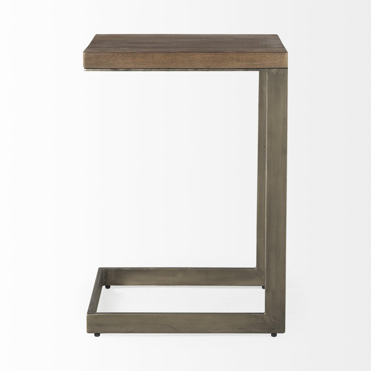 Mercana Faye 14L x 18W x 26H Medium Brown Wood W/ Antique Nickel Finished Metal Base C Side Table