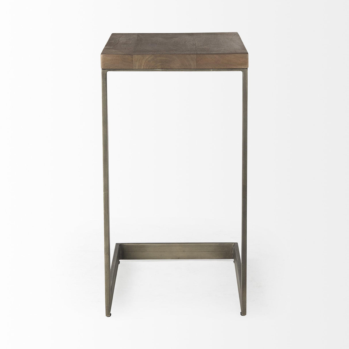 Mercana Faye 14L x 18W x 26H Medium Brown Wood W/ Antique Nickel Finished Metal Base C Side Table