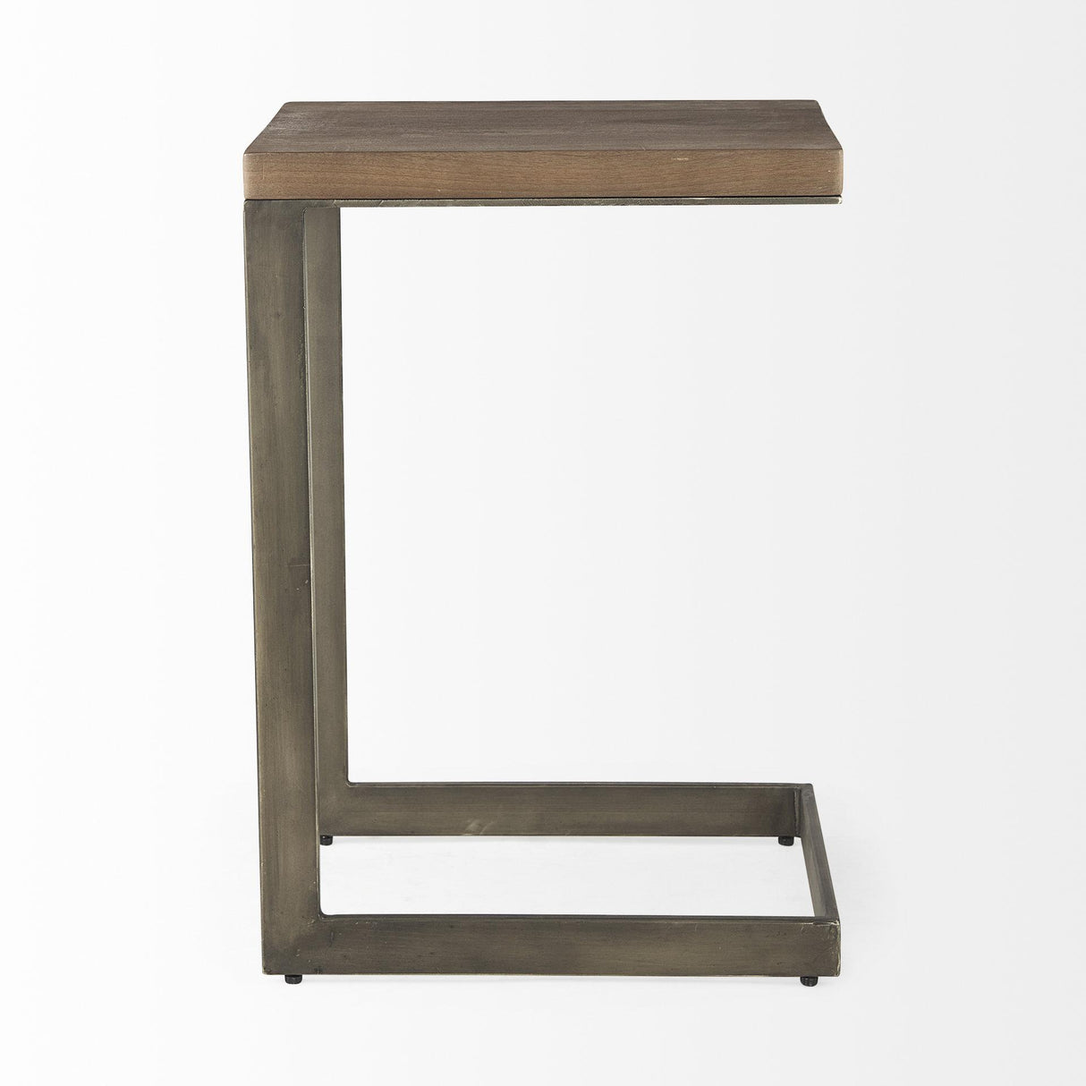 Mercana Faye 14L x 18W x 26H Medium Brown Wood W/ Antique Nickel Finished Metal Base C Side Table
