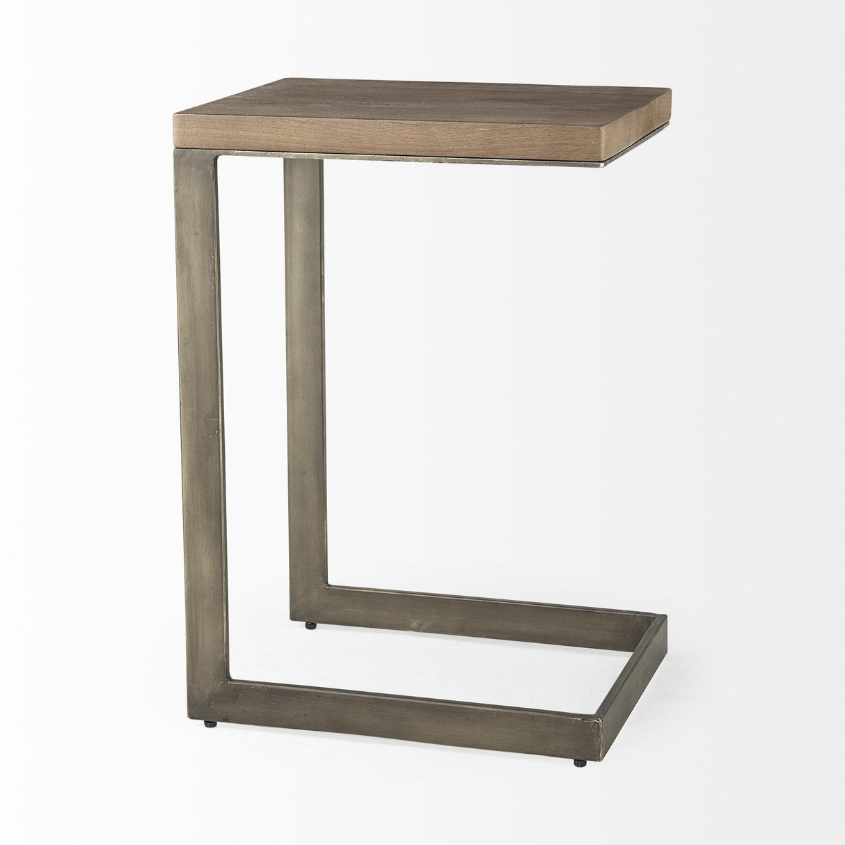 Mercana Faye 14L x 18W x 26H Medium Brown Wood W/ Antique Nickel Finished Metal Base C Side Table