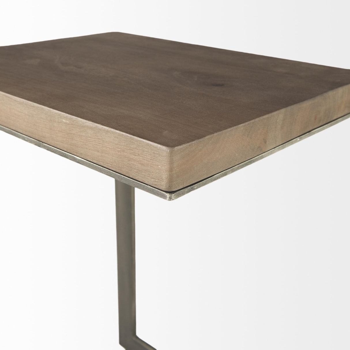 Mercana Faye 14L x 18W x 26H Medium Brown Wood W/ Antique Nickel Finished Metal Base C Side Table