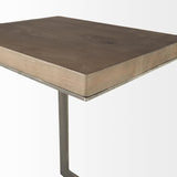 Mercana Faye 14L x 18W x 26H Medium Brown Wood W/ Antique Nickel Finished Metal Base C Side Table