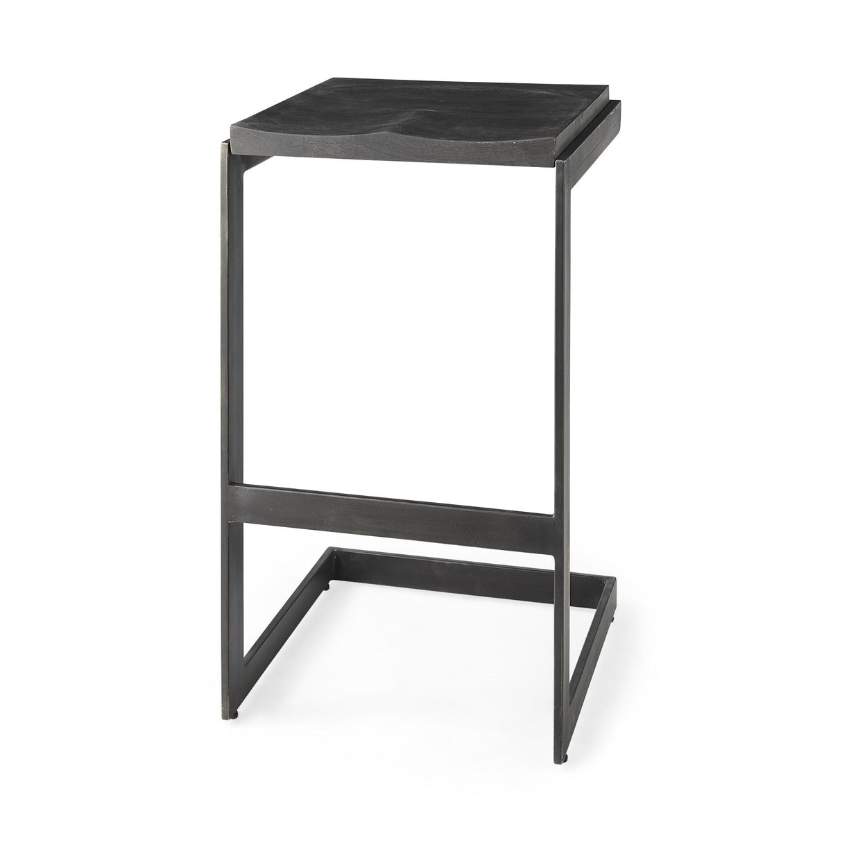 Mercana Kiran 17L x 17W x 30H Black Wood W/ Black Metal Base C-Shape Bar Stool