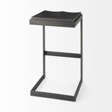 Mercana Kiran 17L x 17W x 30H Black Wood W/ Black Metal Base C-Shape Bar Stool