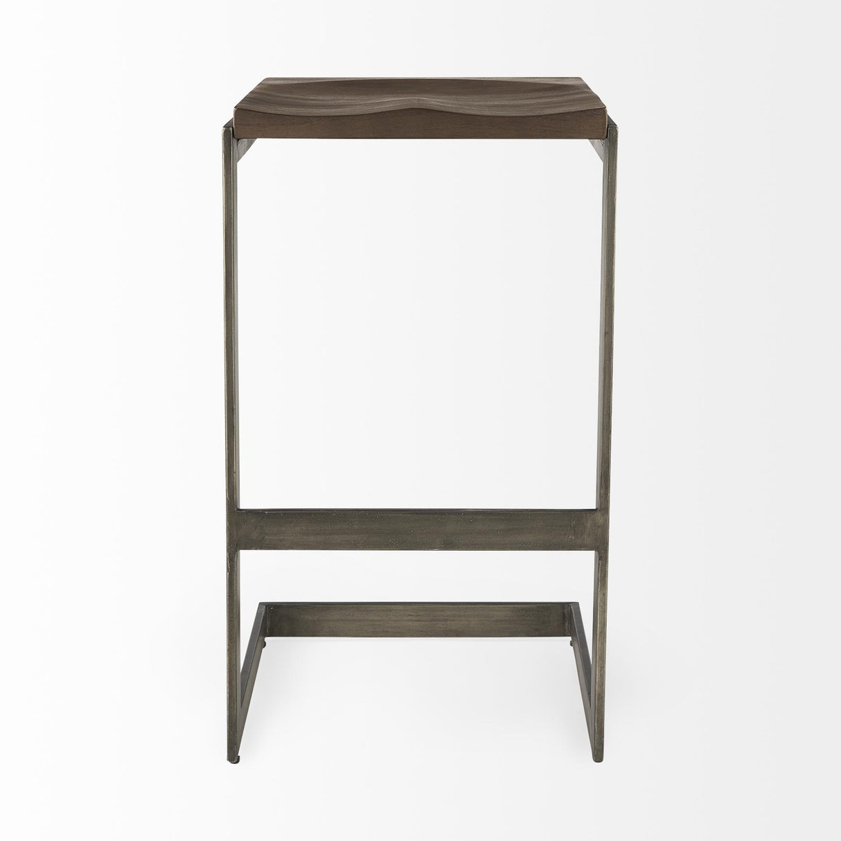Mercana Kiran 17L x 17W x 30H Medium Brown Wood W/ Antique Nickel Finished Metal Frame Bar Stool