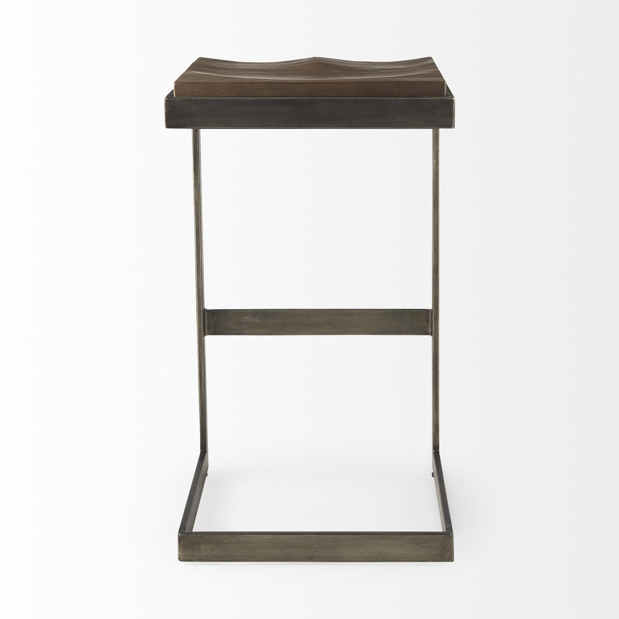 Mercana Kiran 17L x 17W x 30H Medium Brown Wood W/ Antique Nickel Finished Metal Frame Bar Stool