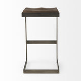 Mercana Kiran 17L x 17W x 30H Medium Brown Wood W/ Antique Nickel Finished Metal Frame Bar Stool