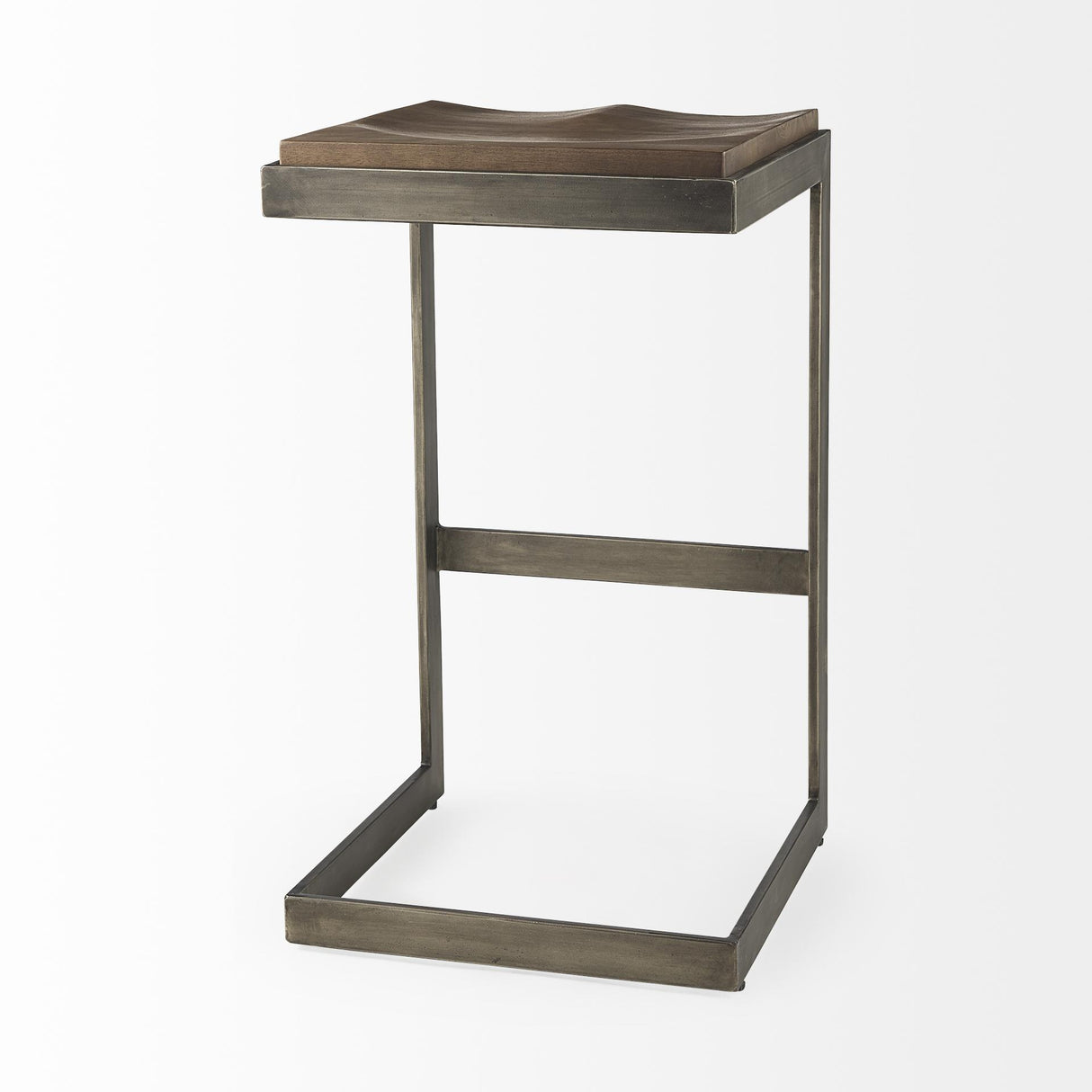 Mercana Kiran 17L x 17W x 30H Medium Brown Wood W/ Antique Nickel Finished Metal Frame Bar Stool