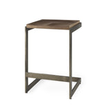 Mercana Kiran 17L x 17W x 26H Medium Brown Wood W/ Antique Nickel Finished Metal Frame Counter Stool