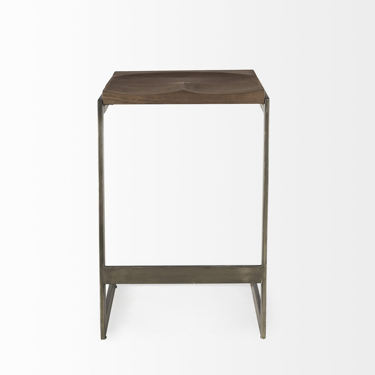 Mercana Kiran 17L x 17W x 26H Medium Brown Wood W/ Antique Nickel Finished Metal Frame Counter Stool