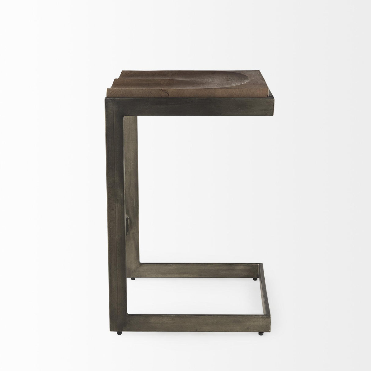 Mercana Kiran 17L x 17W x 26H Medium Brown Wood W/ Antique Nickel Finished Metal Frame Counter Stool