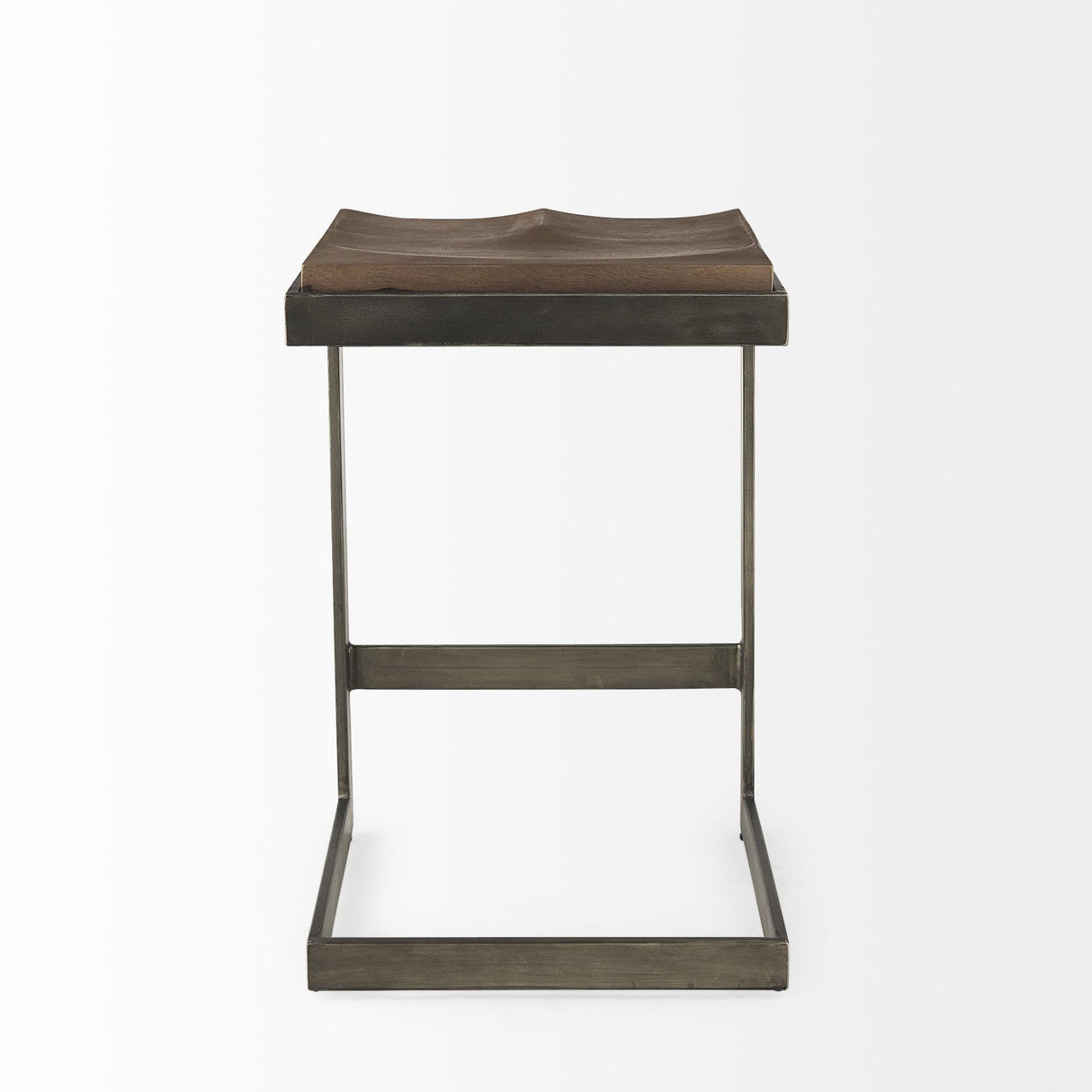 Mercana Kiran 17L x 17W x 26H Medium Brown Wood W/ Antique Nickel Finished Metal Frame Counter Stool