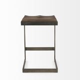 Mercana Kiran 17L x 17W x 26H Medium Brown Wood W/ Antique Nickel Finished Metal Frame Counter Stool