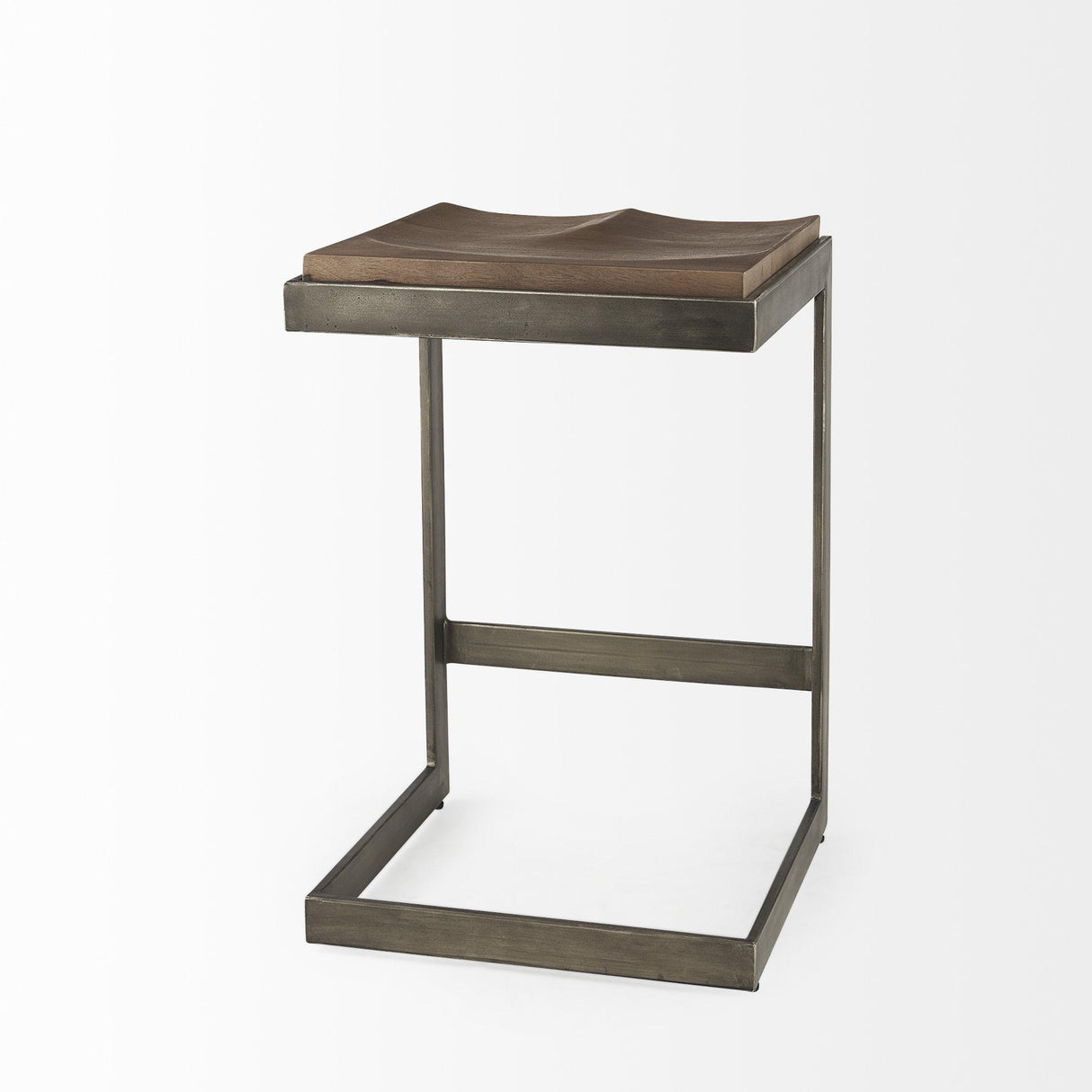 Mercana Kiran 17L x 17W x 26H Medium Brown Wood W/ Antique Nickel Finished Metal Frame Counter Stool