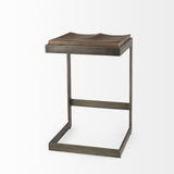 Mercana Kiran 17L x 17W x 26H Medium Brown Wood W/ Antique Nickel Finished Metal Frame Counter Stool