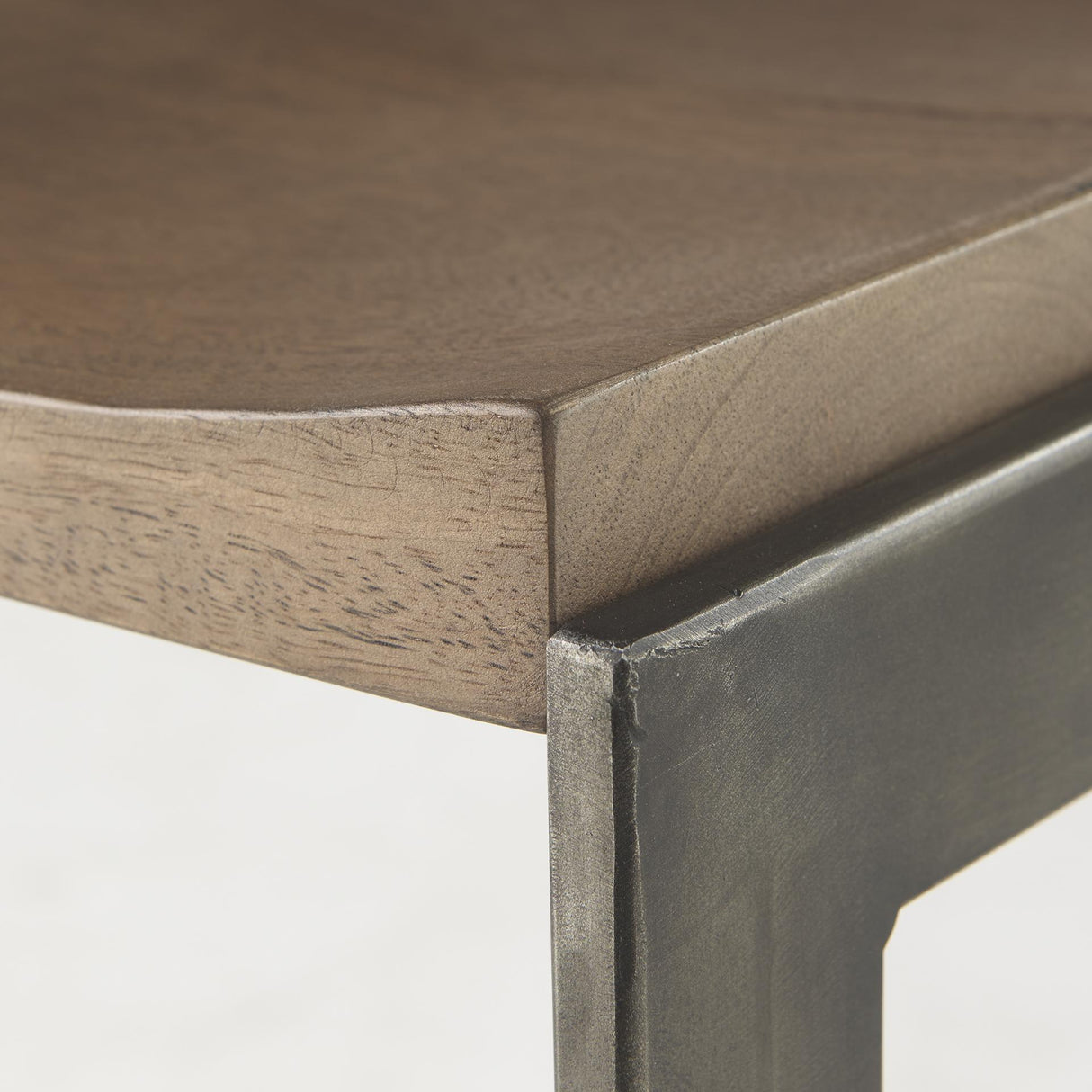 Mercana Kiran 17L x 17W x 26H Medium Brown Wood W/ Antique Nickel Finished Metal Frame Counter Stool