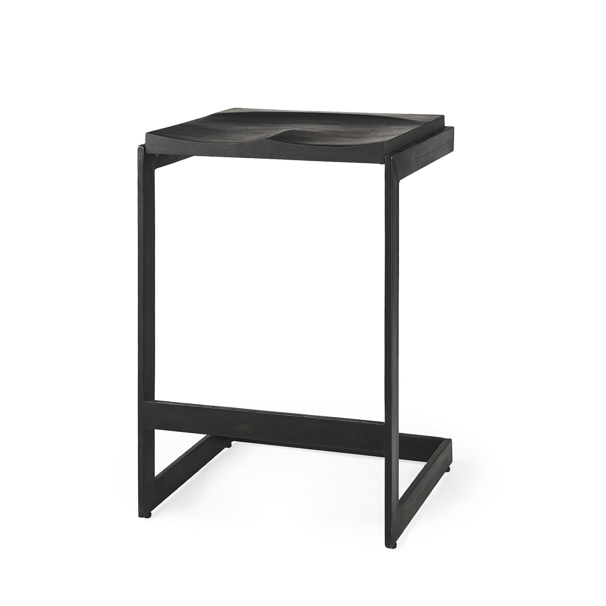 Mercana Kiran 17L x 17W x 26H Black Wood W/ Black Metal Base C-Shape Counter Stool