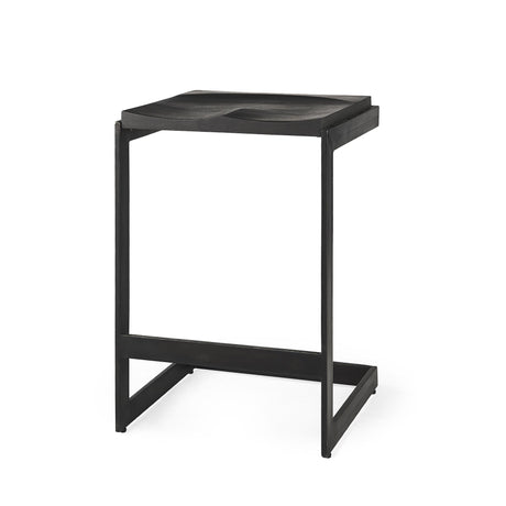 Mercana Kiran 17L x 17W x 26H Black Wood W/ Black Metal Base C-Shape Counter Stool