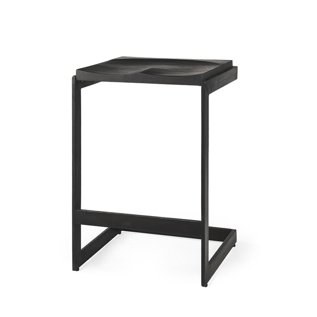 Mercana Kiran 17L x 17W x 26H Black Wood W/ Black Metal Base C-Shape Counter Stool