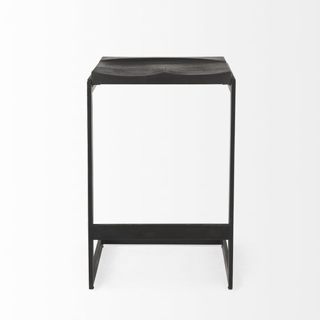 Mercana Kiran 17L x 17W x 26H Black Wood W/ Black Metal Base C-Shape Counter Stool