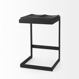 Mercana Kiran 17L x 17W x 26H Black Wood W/ Black Metal Base C-Shape Counter Stool