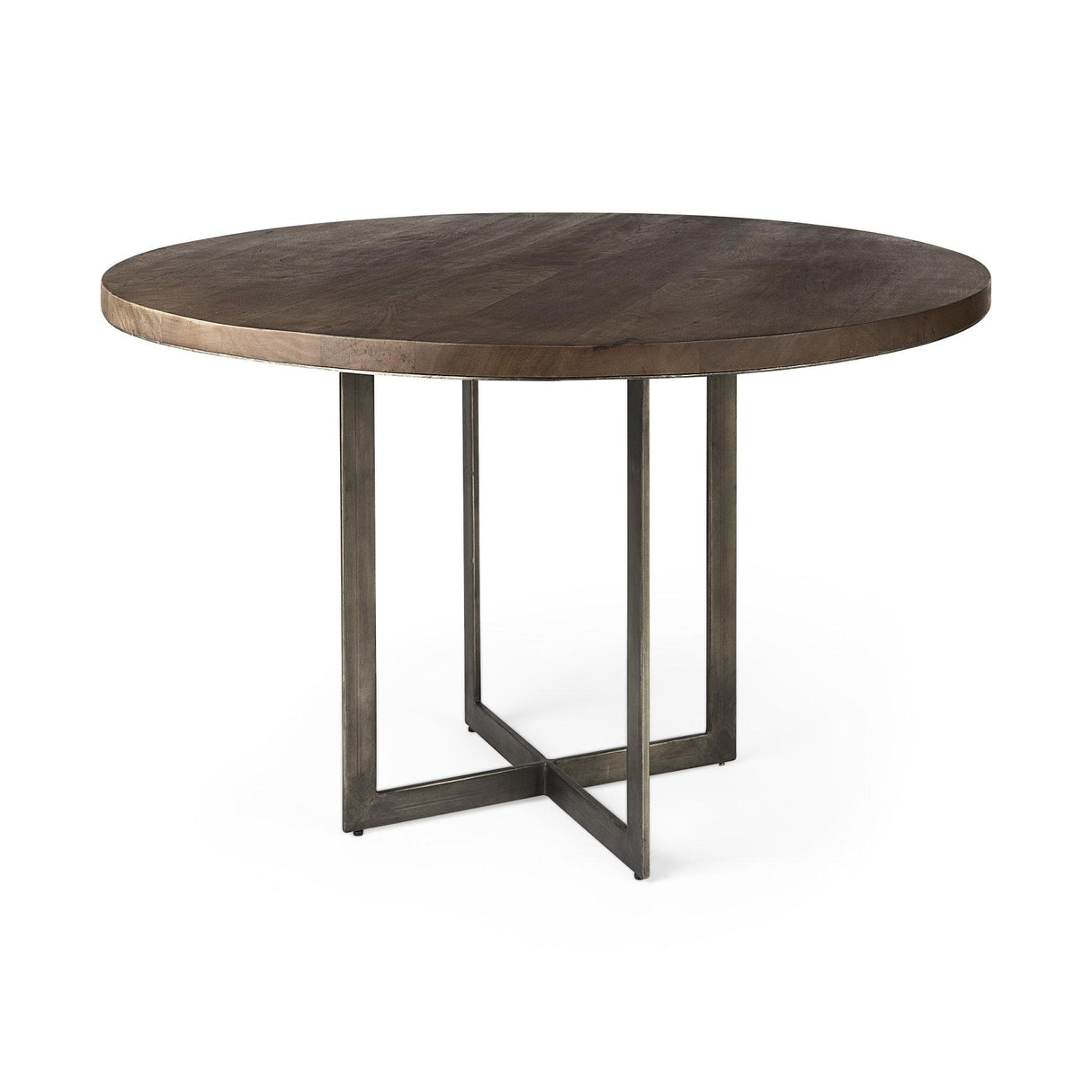 Mercana Faye I 48L x 48W x 30H Medium Brown Wood W/Antique Nickel Metal Base Round Dining Table