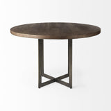Mercana Faye I 48L x 48W x 30H Medium Brown Wood W/Antique Nickel Metal Base Round Dining Table