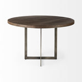 Mercana Faye I 48L x 48W x 30H Medium Brown Wood W/Antique Nickel Metal Base Round Dining Table