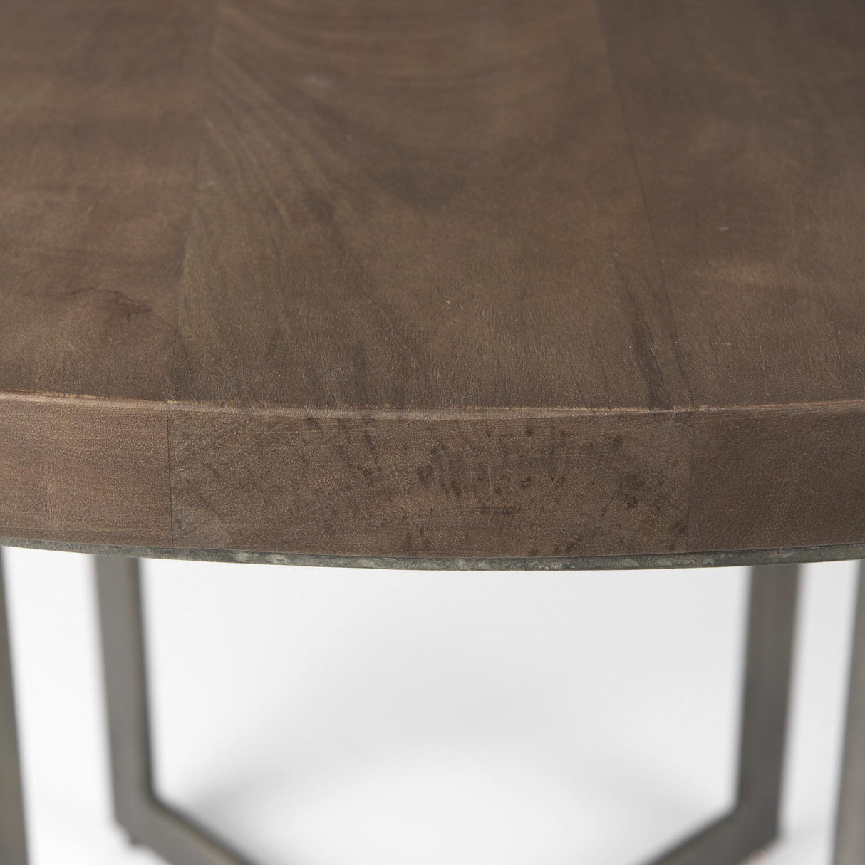Mercana Faye I 48L x 48W x 30H Medium Brown Wood W/Antique Nickel Metal Base Round Dining Table