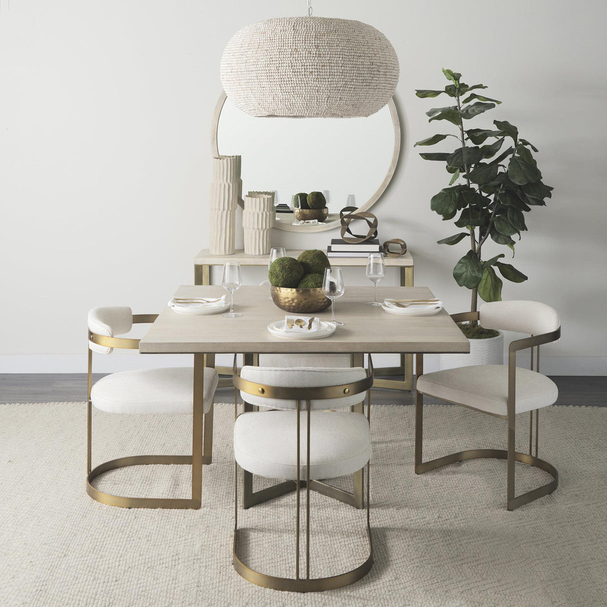 Mercana Faye I 48L x 48W x 30H Beige Finished Wood W/Gold Metal Base Square Dining Table