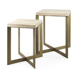 Mercana Faye (Set of 2) 19L x 19W x 26H Beige Finished Wood W/ Gold Metal Base Accent Tables
