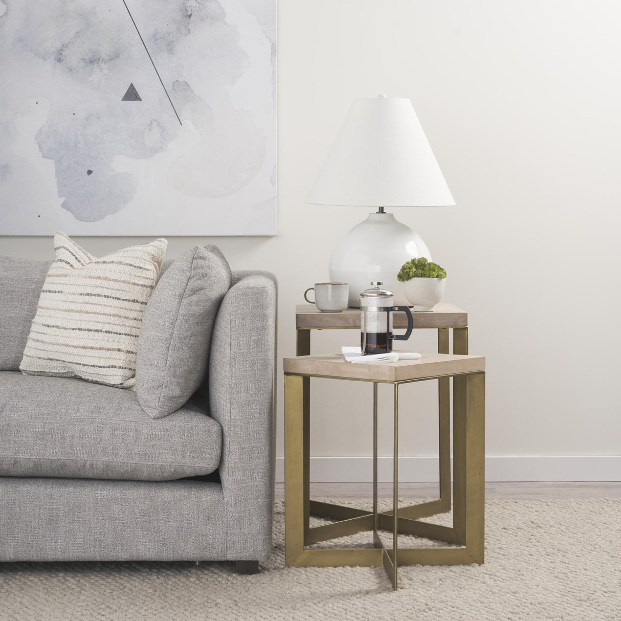 Mercana Faye (Set of 2) 19L x 19W x 26H Beige Finished Wood W/ Gold Metal Base Accent Tables