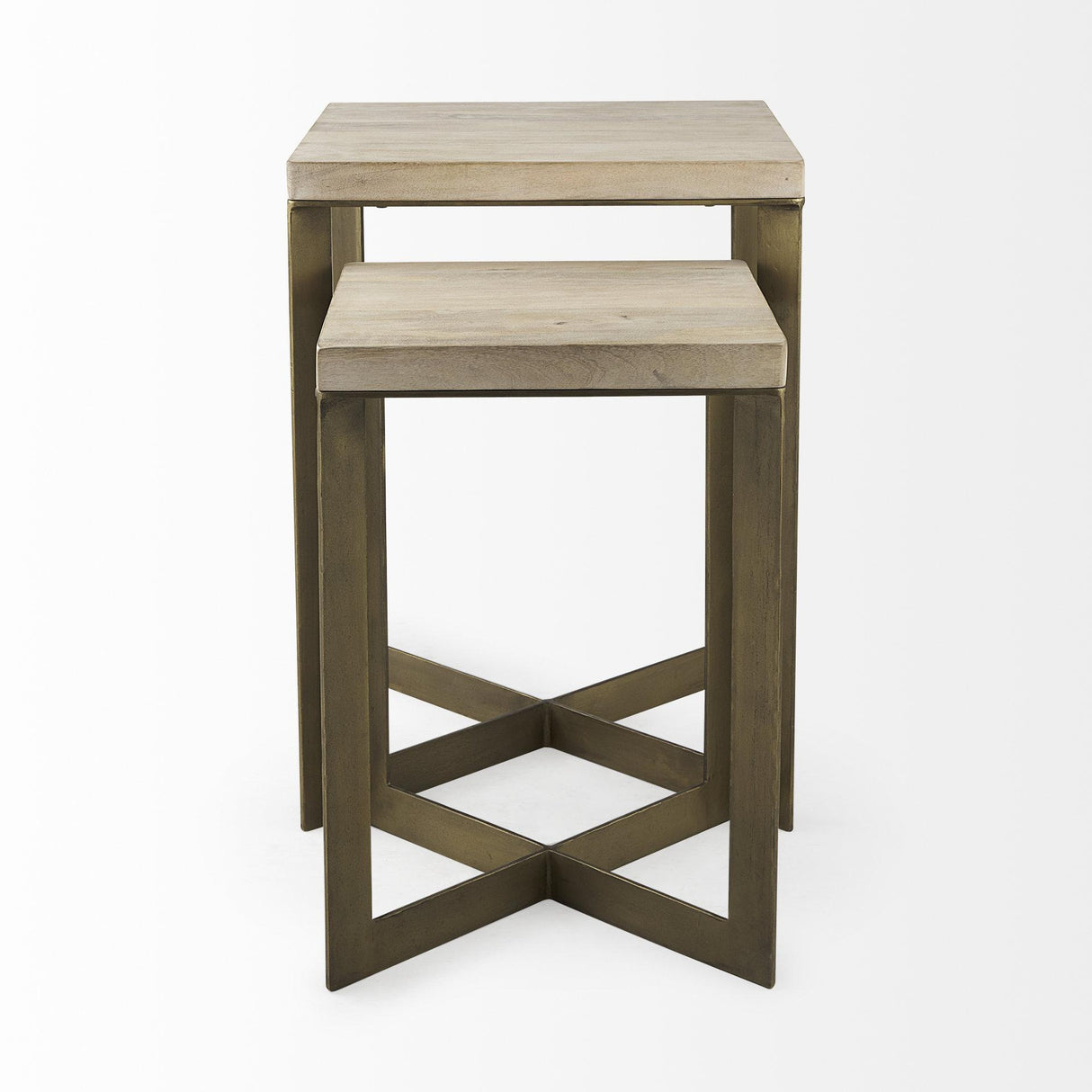 Mercana Faye (Set of 2) 19L x 19W x 26H Beige Finished Wood W/ Gold Metal Base Accent Tables