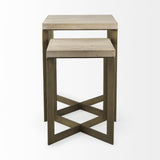 Mercana Faye (Set of 2) 19L x 19W x 26H Beige Finished Wood W/ Gold Metal Base Accent Tables