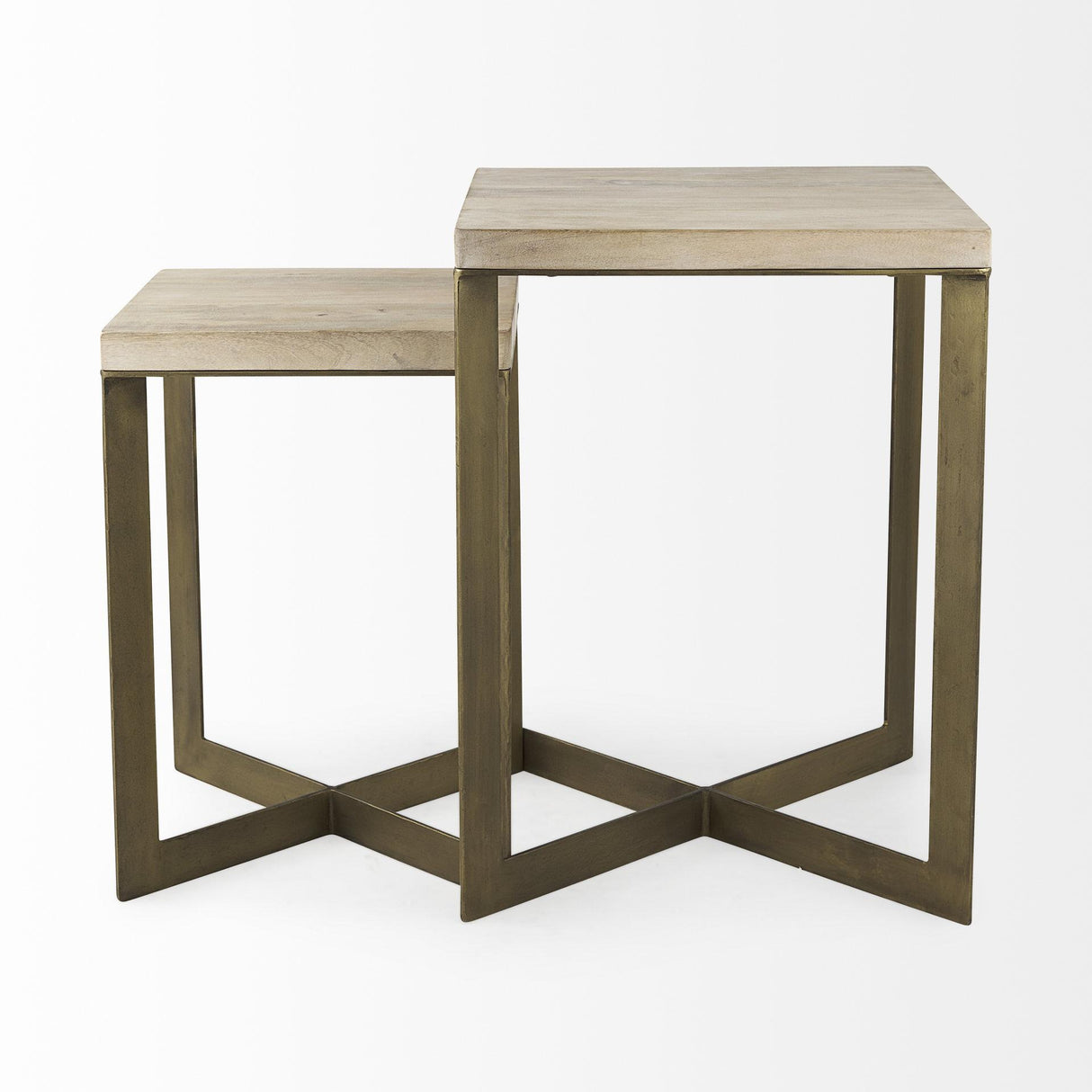 Mercana Faye (Set of 2) 19L x 19W x 26H Beige Finished Wood W/ Gold Metal Base Accent Tables