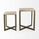 Mercana Faye (Set of 2) 19L x 19W x 26H Beige Finished Wood W/ Gold Metal Base Accent Tables