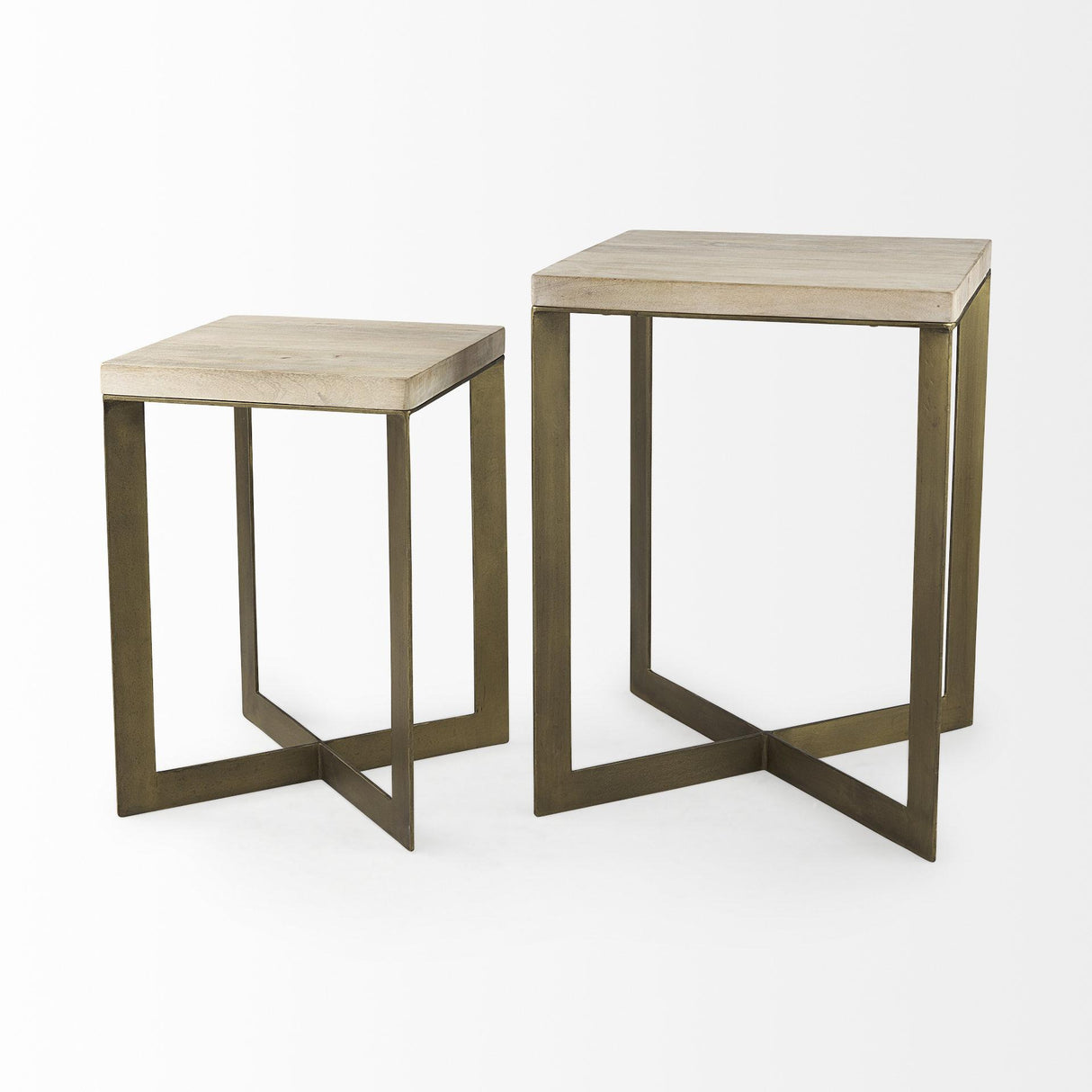 Mercana Faye (Set of 2) 19L x 19W x 26H Beige Finished Wood W/ Gold Metal Base Accent Tables