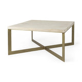 Mercana Faye 34L x 34W x 17H Beige Finished Wood W/Gold Metal Base Square Coffee Table