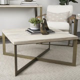 Mercana Faye 34L x 34W x 17H Beige Finished Wood W/Gold Metal Base Square Coffee Table