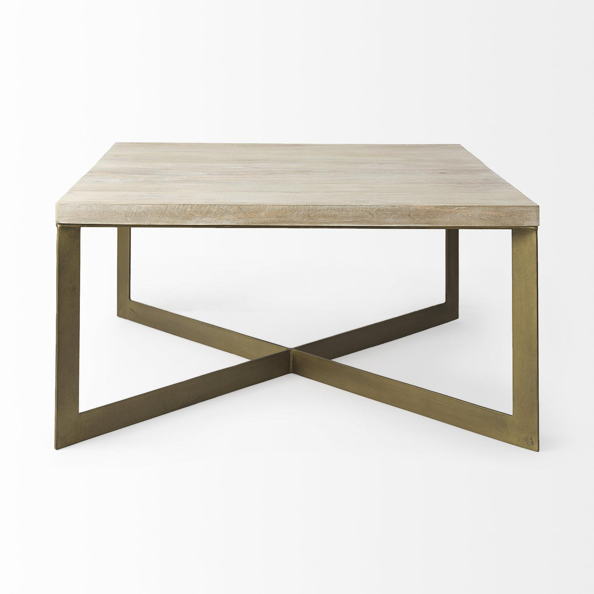Mercana Faye 34L x 34W x 17H Beige Finished Wood W/Gold Metal Base Square Coffee Table