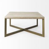 Mercana Faye 34L x 34W x 17H Beige Finished Wood W/Gold Metal Base Square Coffee Table