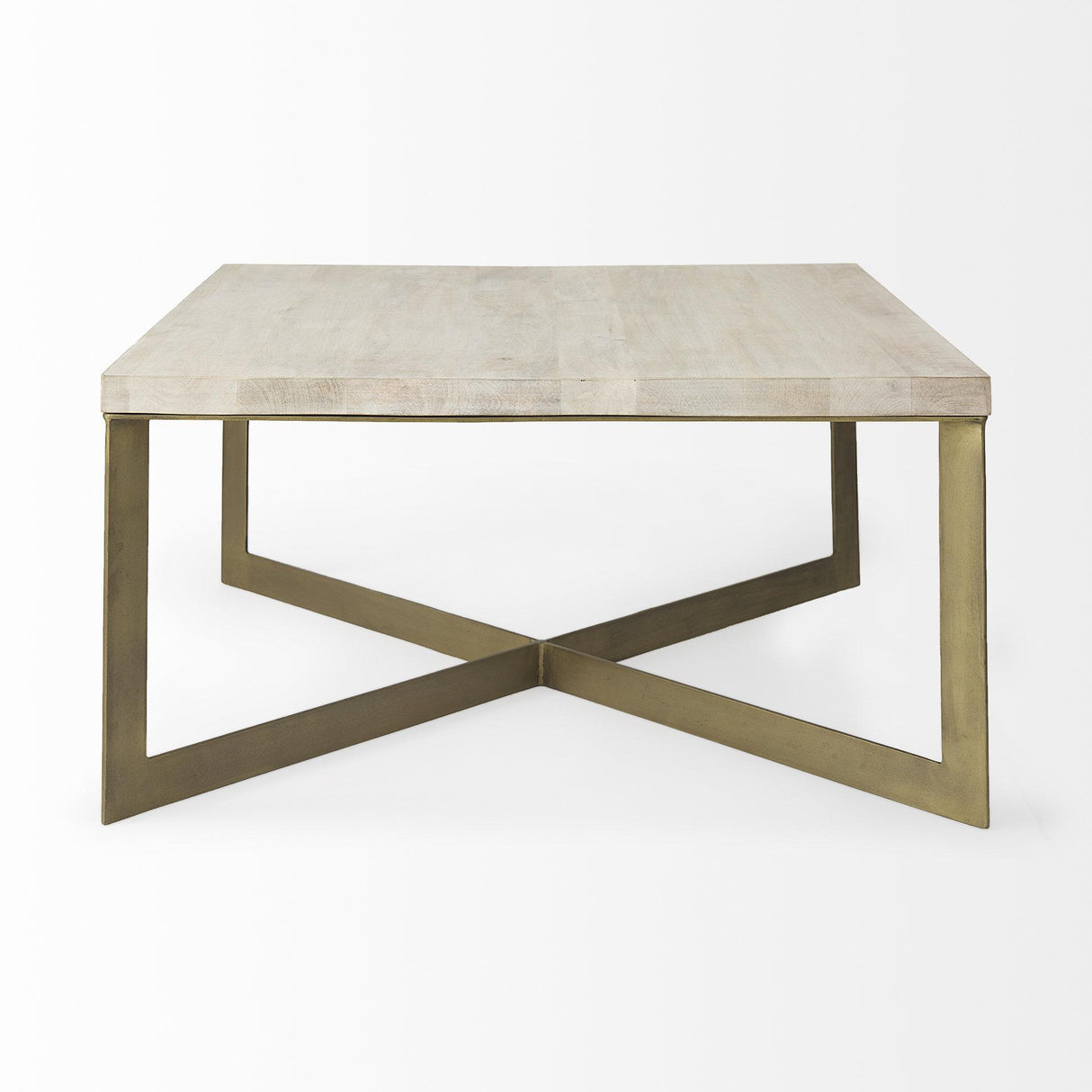 Mercana Faye 34L x 34W x 17H Beige Finished Wood W/Gold Metal Base Square Coffee Table