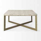 Mercana Faye 34L x 34W x 17H Beige Finished Wood W/Gold Metal Base Square Coffee Table