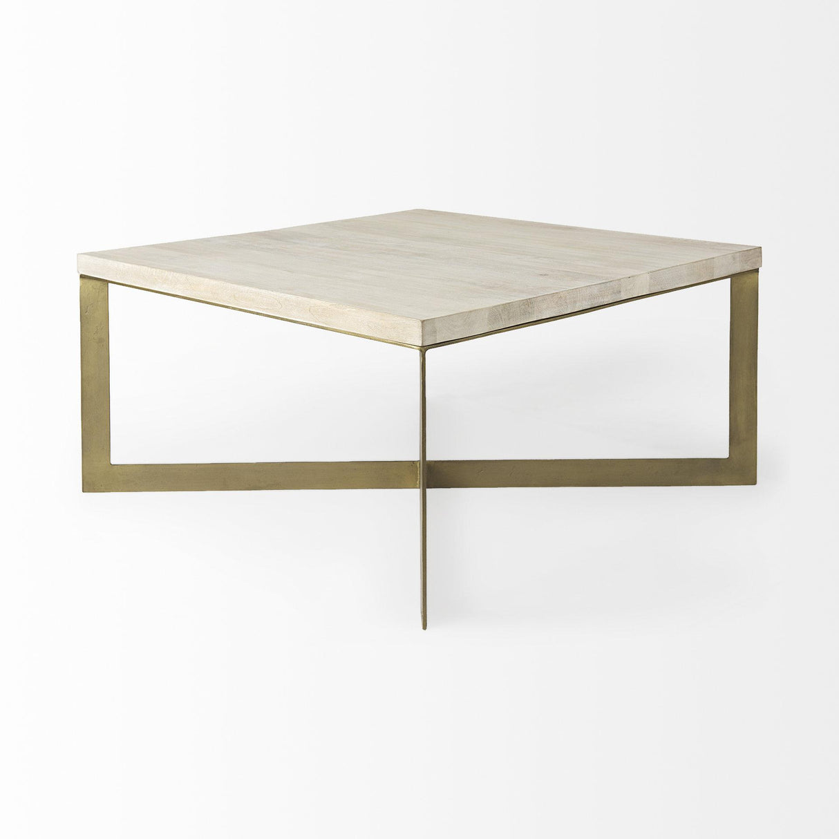 Mercana Faye 34L x 34W x 17H Beige Finished Wood W/Gold Metal Base Square Coffee Table