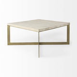 Mercana Faye 34L x 34W x 17H Beige Finished Wood W/Gold Metal Base Square Coffee Table
