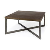 Mercana Faye 34L x 34W x 17H Medium Brown Wood W/Antique Nickel Metal Base Square Coffee Table