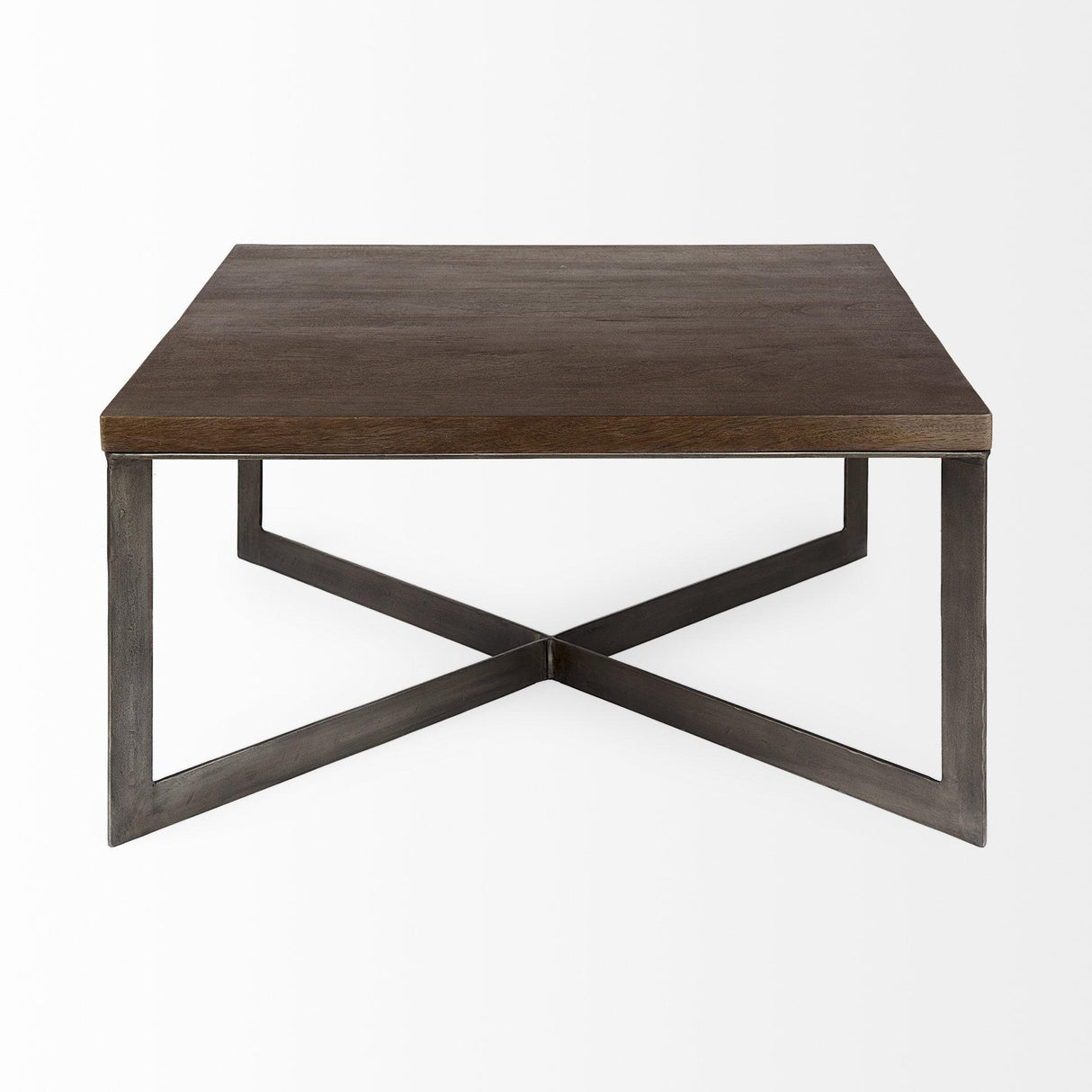 Mercana Faye 34L x 34W x 17H Medium Brown Wood W/Antique Nickel Metal Base Square Coffee Table