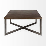 Mercana Faye 34L x 34W x 17H Medium Brown Wood W/Antique Nickel Metal Base Square Coffee Table